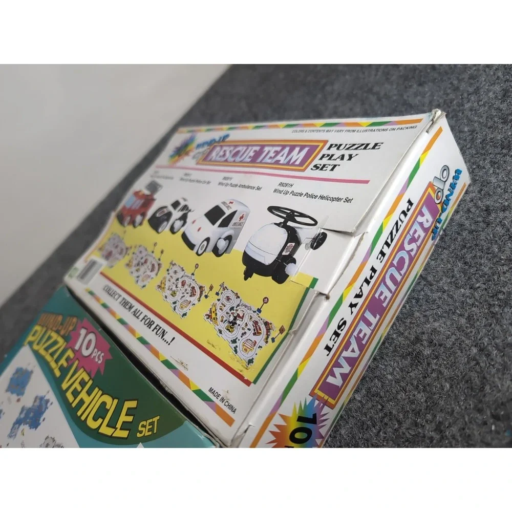 2 - Vintage Wind Up Puzzle Vehicle Sets Rescue Team & Train NEW 1990's‎ Ages 4+
